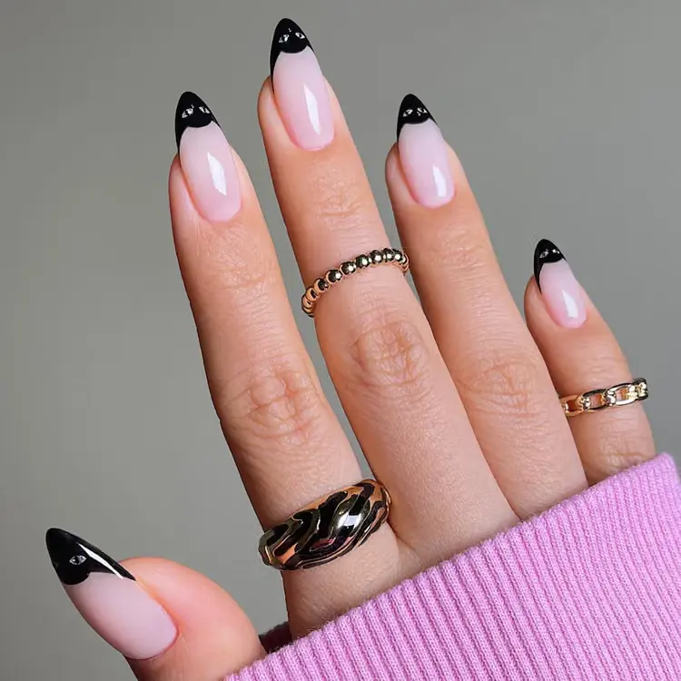 minimalist Halloween nails cat French tips