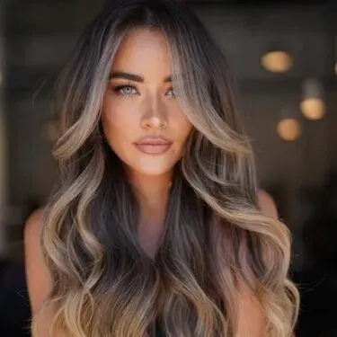 Brunette hair with soft blond highlights