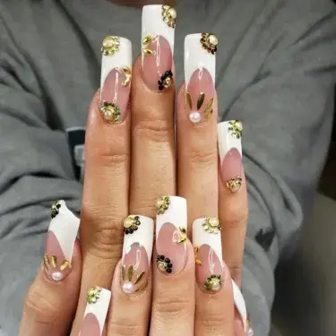 Extra-long square nails with French manicure design