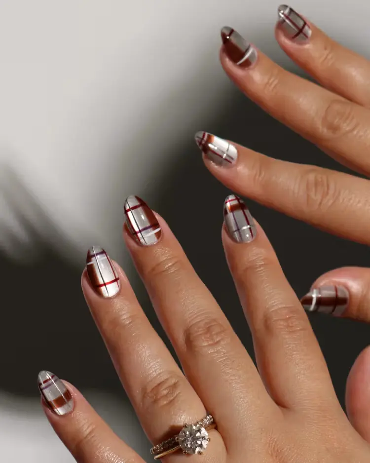 plaid cat eye nails