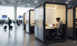 Personal workspace pods launched for travelers at Hyderabad airport.