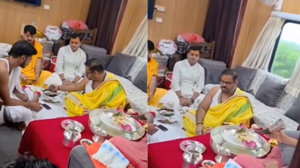 Following 'honeymoon coach' controversy, video of puja on a moving train goes viral; Railways provides clarification.
